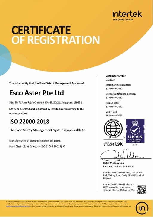 ISO 22000:2018 certificate